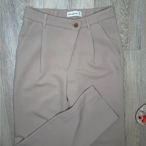 Abercrombie & Fitch Slanted Waistband Tailored Beige Pants